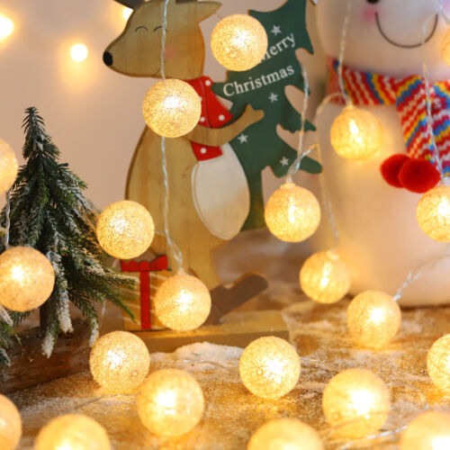 20 LEDs String Fairy Lights Globe Cotton Ball Home Christmas Wedding Party Decor