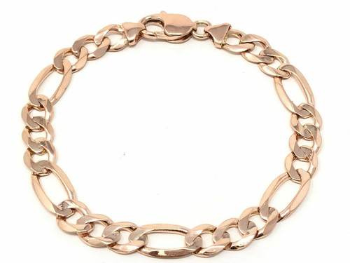 14k Rose Gold Solid Figaro Link Chain Bracelet 7" 8.25mm 15 grams - Picture 5 of 7