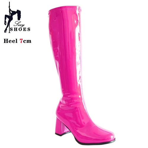 Botas Gogo de 7 cm Tacón Cuadrado Hasta la Rodilla Botas de Fiesta Retro Cremallera Cruzada Zapatos de Vestir - Imagen 4 de 33