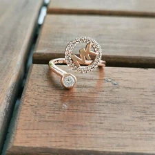Michael Kors Monogram Logo and Crystal Rose Gold open ring size 8