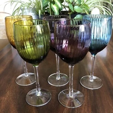 ELEGANCE BY AMBIANCE CRYSTAL WINE WATER GOBLETS 12 OZ SET OF 5 BLOWN GLASS