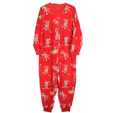 Nick Nora One Piece Fleece Pajamas Womens Size L Red Sock Monkey Zip Up Front