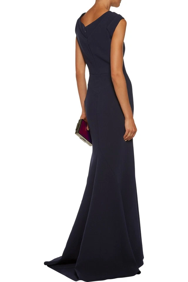 Maxi 6 Vestido Sirena ZAC POSEN Azul Marino Plisado Adhesionado Crepé Estructurado Bodycon Foto 2 de 4