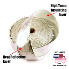 ALUMINIUM COATED HEAT TAPE TURBO INTERCOOLER TUBING PIPE WRAP 1/16"X2"X 25 FT