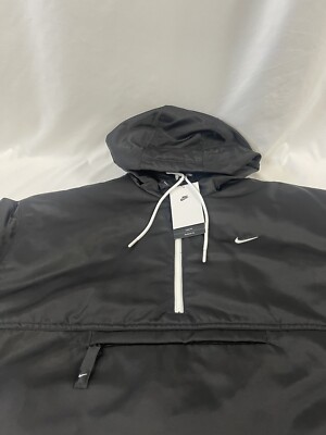 Nike Solo Swoosh Satin Black Anorak 1/2 Zip Hooded Jacket DR0839