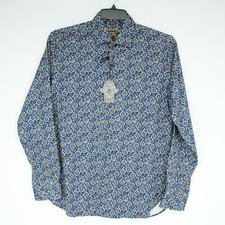 Visconti Black Men's Long Sleeve Shirt S Blue White Gold Floral NWT 135