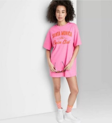 Ascot & Hart Shirt Pink Oversized Graphic Tee ''Santa Monica Swim Club NWT