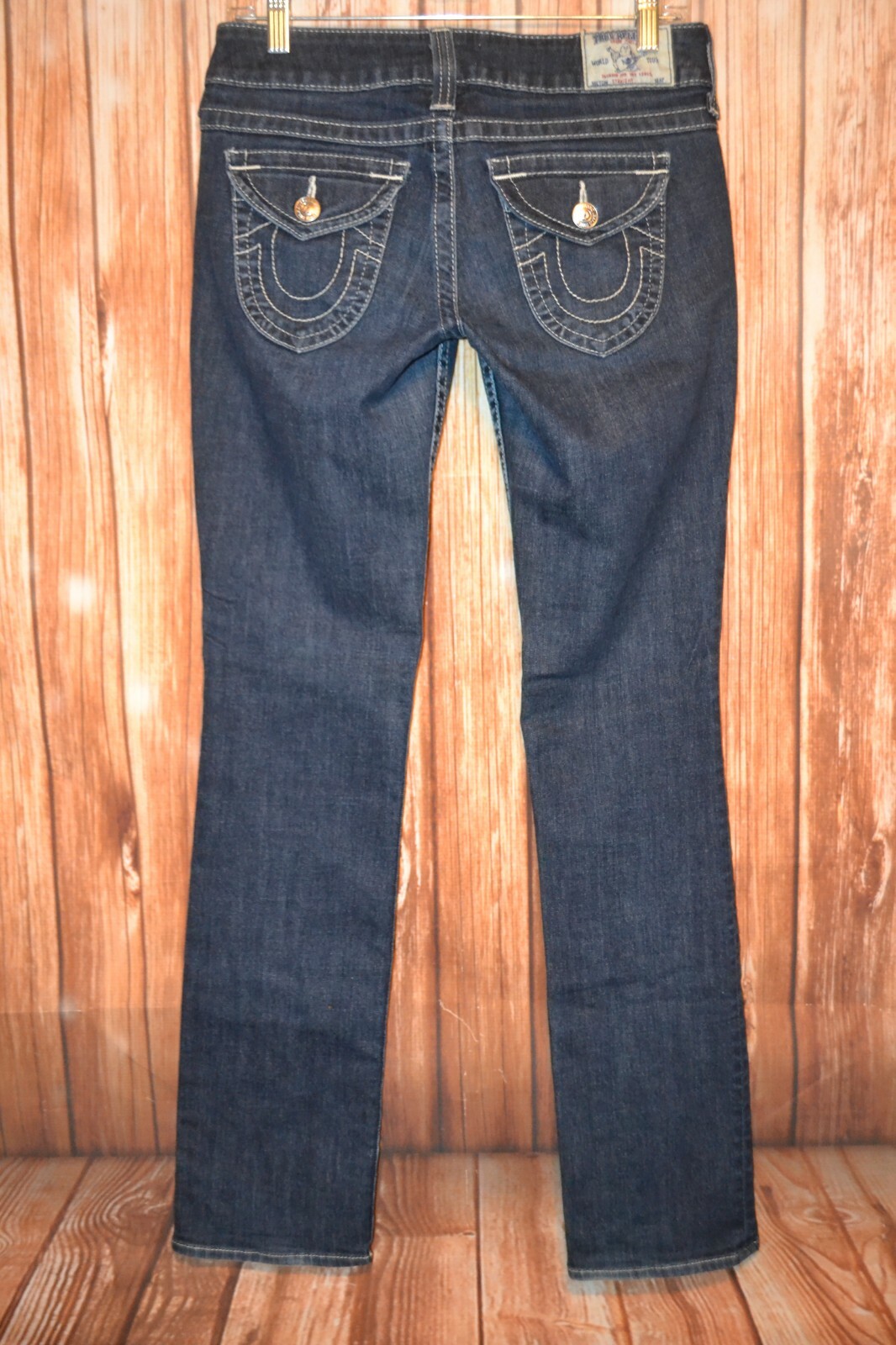 True Religion Women's Straight Pocket Flaps Dark Blue Denim Jeans Sz 28x33 thumbnail 6