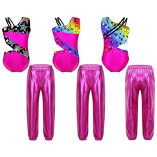 Kids Girls Gymnastics Shiny Dancewear Outfits Asymmetrical Shoulder Straps Jazz