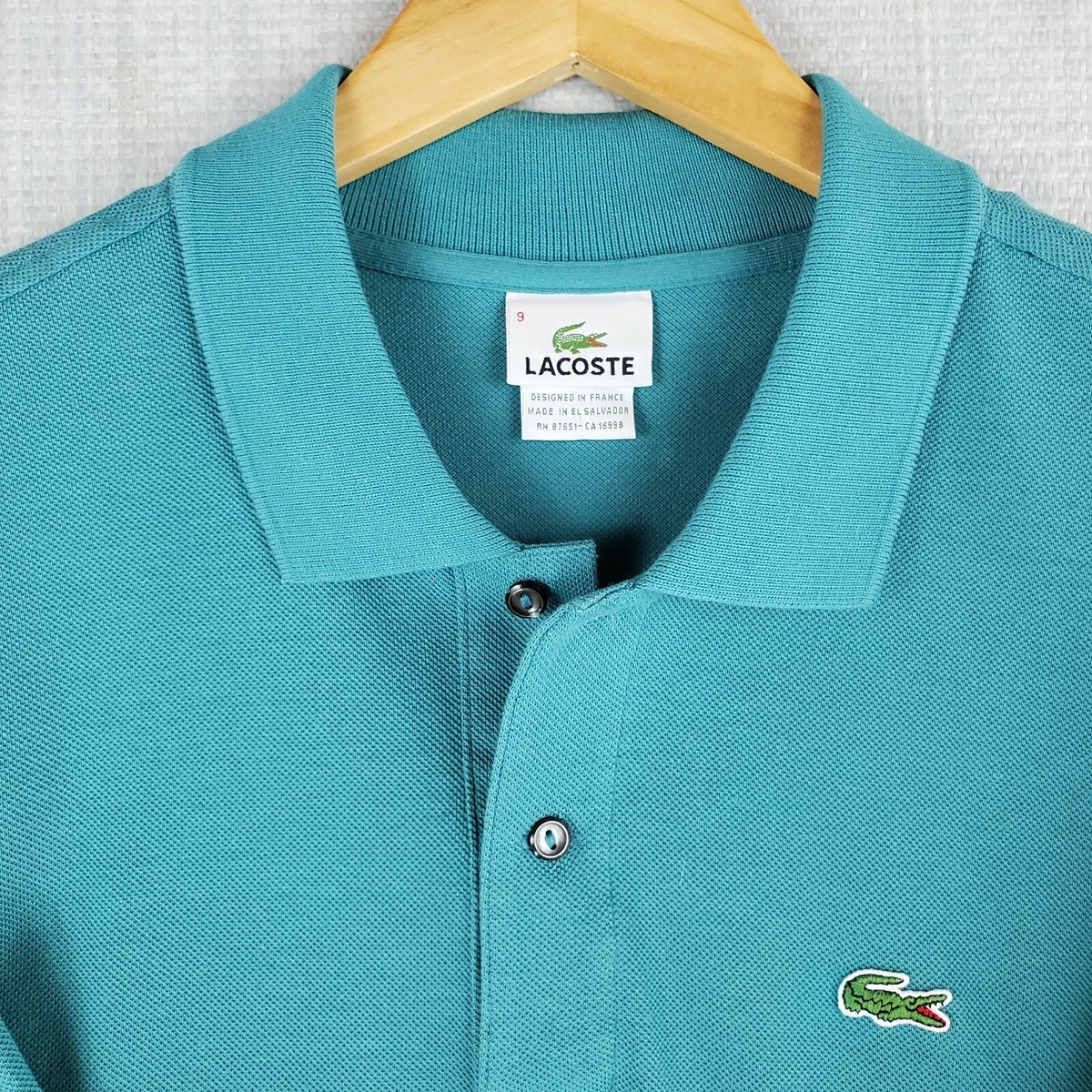 LACOSTE Size 9 2XL Sea Foam Green 100% Cotton Short Sleeve Polo Shirt Mens Golf