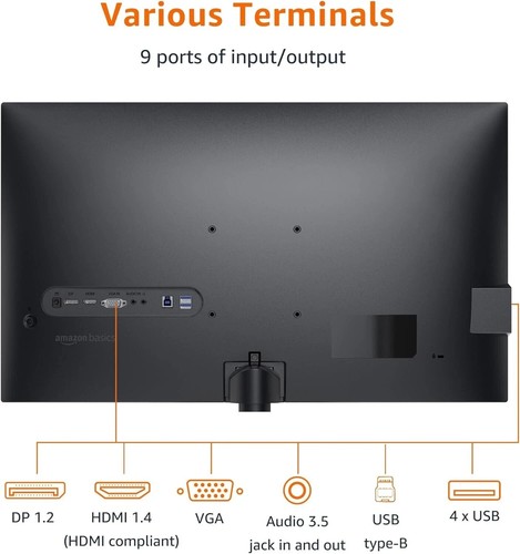 Amazon Basics 27-inch Monitor, FHD 1080P, Max 100 Hz, VESA Compatible, Speakers - Photo 3/8
