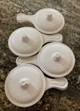 Vintage California Pottery USA 879 White Soup Bowl w/Handle & Lid Pre-Owned