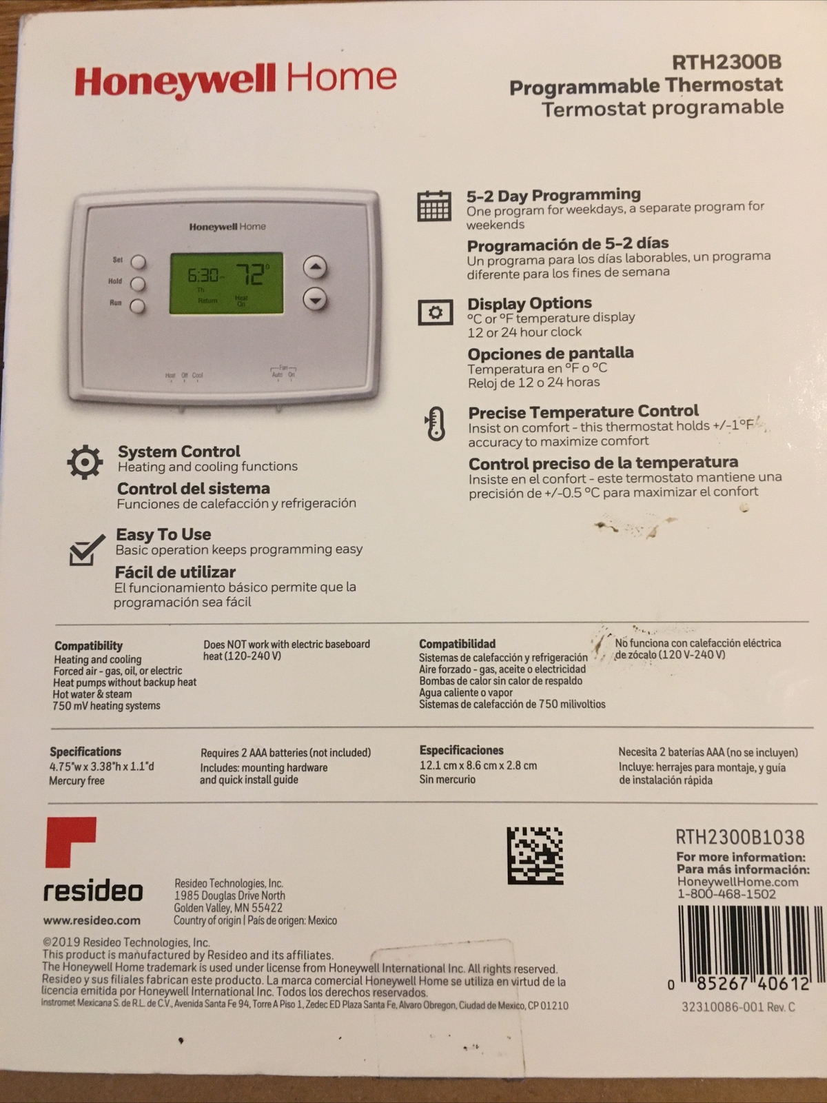 Honeywell 5-2 Day Programmable Thermostat (RTH2300B1038) – CDE