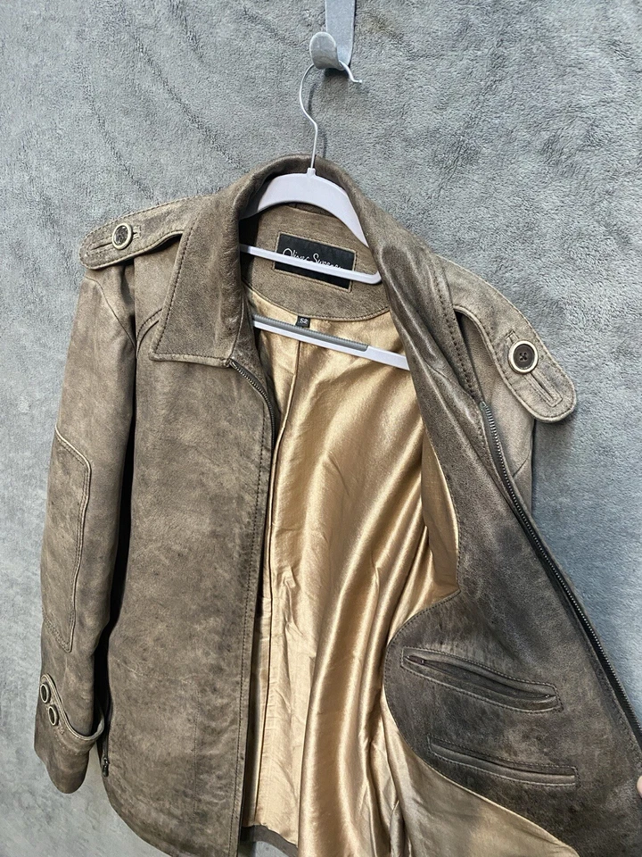 Oliver Sweeney Leather Jacket Antique Brown RRP £695 *Flaws - read description* - Image 4 of 4