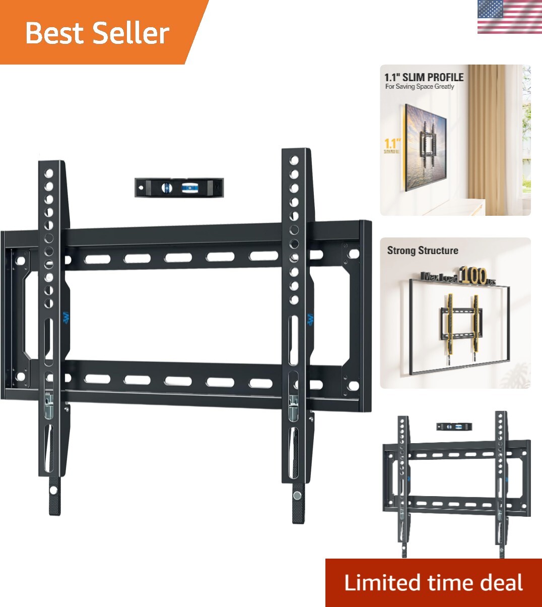 TV Mount Fixed for Most 26-60 Inch LED, LCD and Plasma TVs, TV Wall Mount TV ...-image