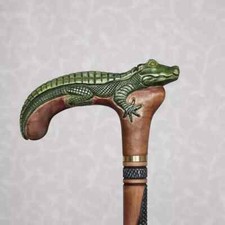 Crocodile walking cane Hand carved wooden cane Handle with alligator Walking