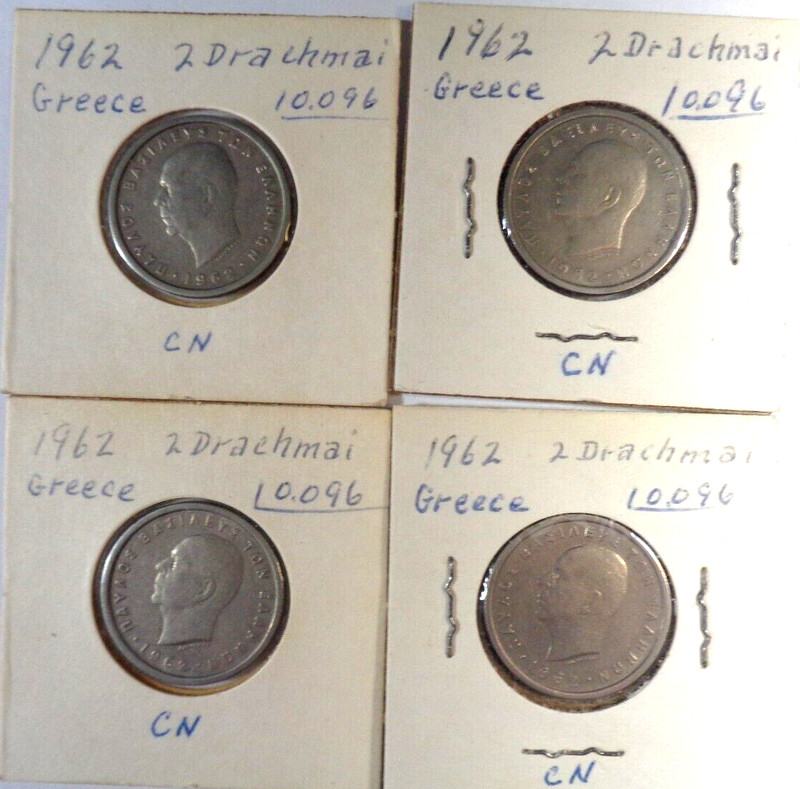 1962 Greece 2 Drachmai, four coins