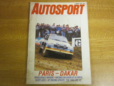 January 7th 1988, AUTOSPORT, Geoff Lees, Ari Vatanen, Karl Jones, Derek Higgins.