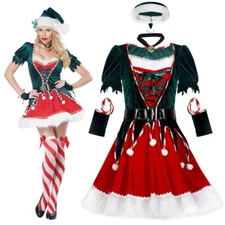 Ladies Green Elf Costume Party Fancy Dress Christmas Dress with Hat Cloak Stage