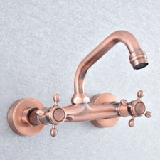 Antique Red Copper Wall Mount 2 Hole Kitchen Sink Faucet Mixer Basin Tap 2sf860
