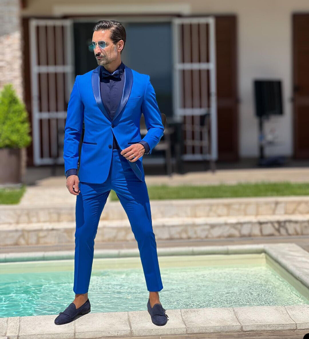 Blue Men Slim Fit Suit Leisure Dinner Prom Party Groom Tuxedo Wedding Suit