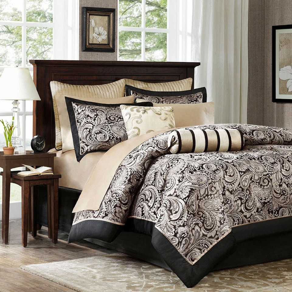 Madison Park 12-Pcs Faux Silk Jacquard Paisley Comforter Set-All Season Bedding - Image 3 of 4