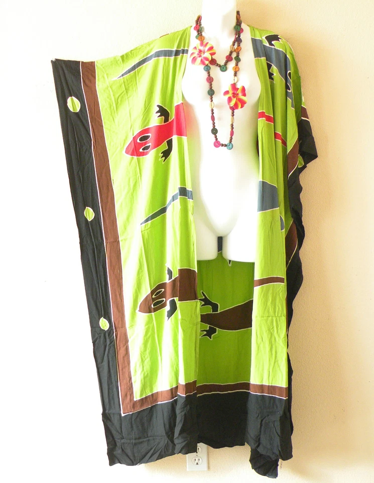 CG28 Gecko Kaftan Hand Painted Plus Size Open Duster Maxi Cardigan up to 5X