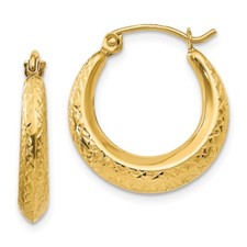 Real 14kt Yellow Gold Madi K Textured Hollow Hoop Earrings