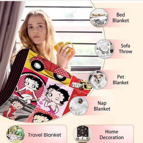 Betty Boop Throw Blanket 30x40 50x60 60x80in Fleece Blankets For Bed Couch Sofa - Picture 6 of 19