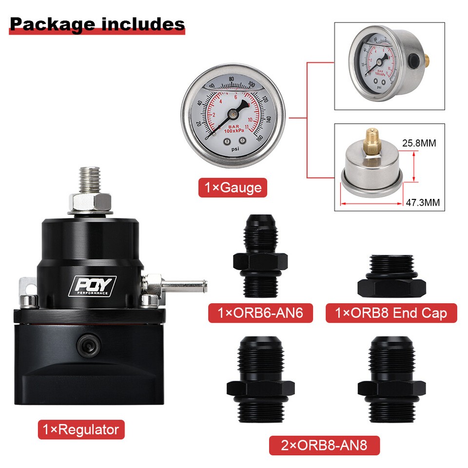 VehiMata Fuel Pressure Regulator, 20-120PSI 6AN EFI Bypass