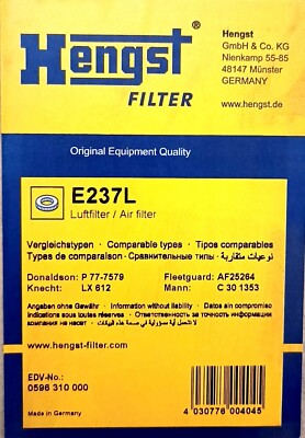 1X Hengst Air Filter For MAN E2000 F2000 F90 MAZ-MAN F 2000 - E237L