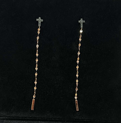 $1695 Lana Jewelry 14K Rose Gold Black Diamond Cross Dangle Drop Earrings