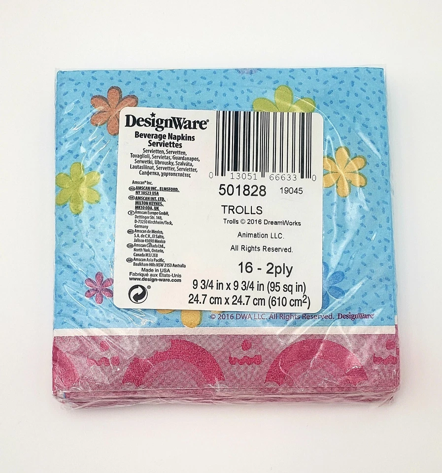 2 paquetes de servilletas para bebidas Trolls 32 unidades en total 2 capas suministros fiesta de cumpleaños niño Foto 2 de 2