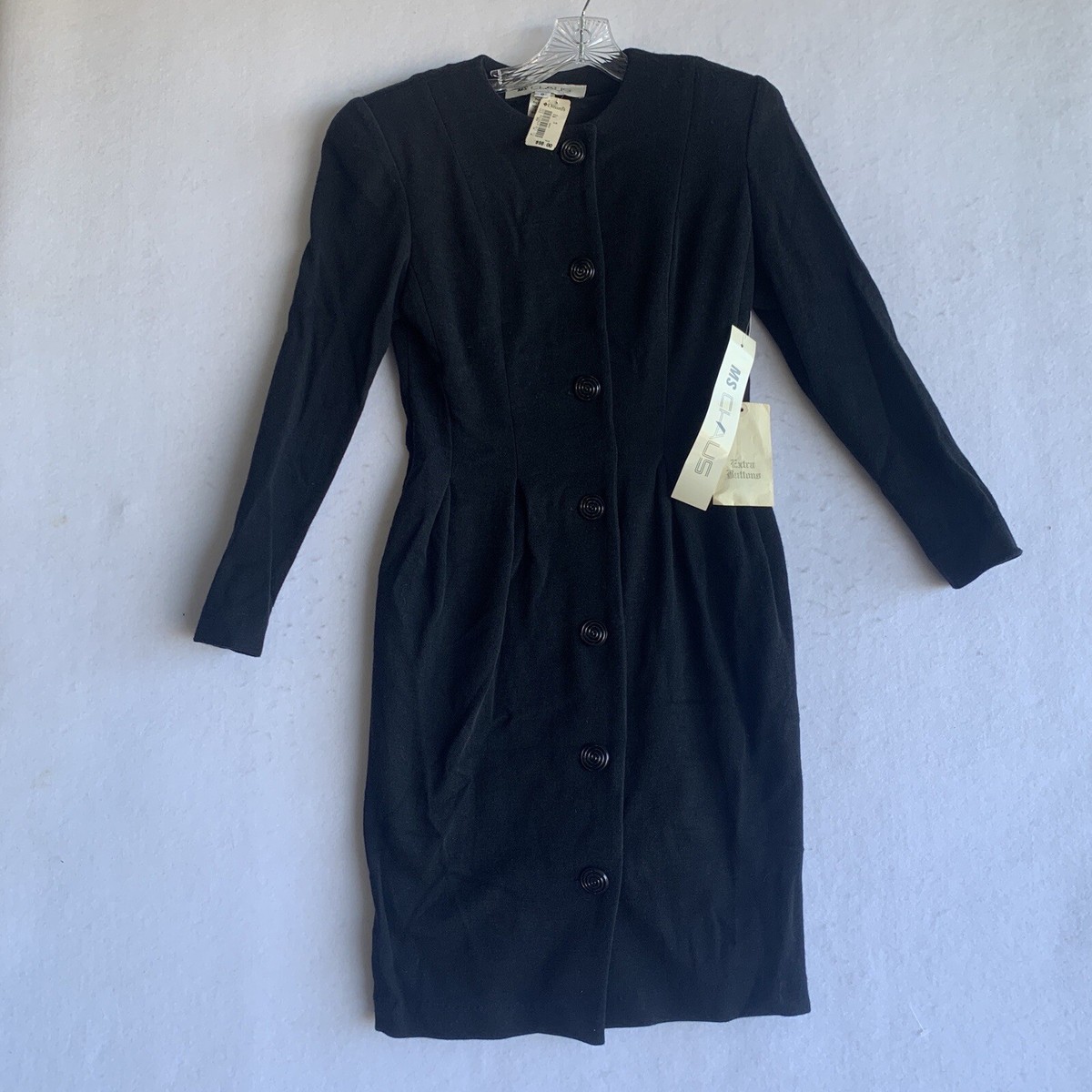 Ms Chaus Dress Womens Sz Black Button Down Pockets Cocktail Holiday Party  Knit