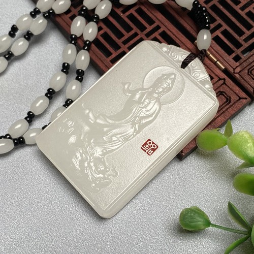 Chinesischer antiker Anhänger der Marke Guanyin weiße Jade Sammlung - Bild 4 von 9