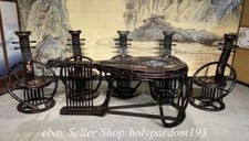 72" Old Chinese Padauk Red sandalwood Wood Shell Pi Pa Table Desk Chair Set