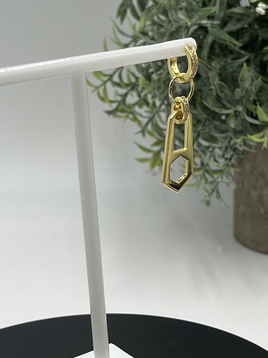 Luv Aj Designer Gold Plated Mini Zipper Huggies Dangle or