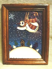 FLYING SNOWMAN ANGEL 5x7 Print by SUSAN FOUTS in Wooden Frame Under Glass