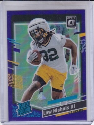 LEW NICHOLS III 2023 DONRUSS OPTIC PREVIEW PURPLE RC #31/50 #335 GREEN BAY