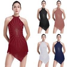Women Skirt Salsa Dress Tango Dancewear Stage Asymmetrical Fringe Dance Costume