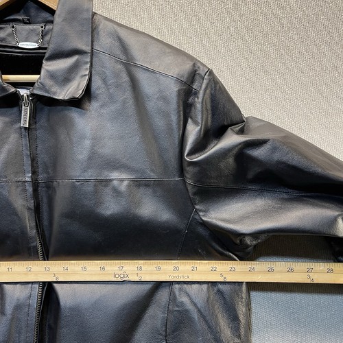 VTG Leather Man Leather Jacket Coat Sz XL Faux Fur Lined Removable Lining Black - Picture 4 of 10