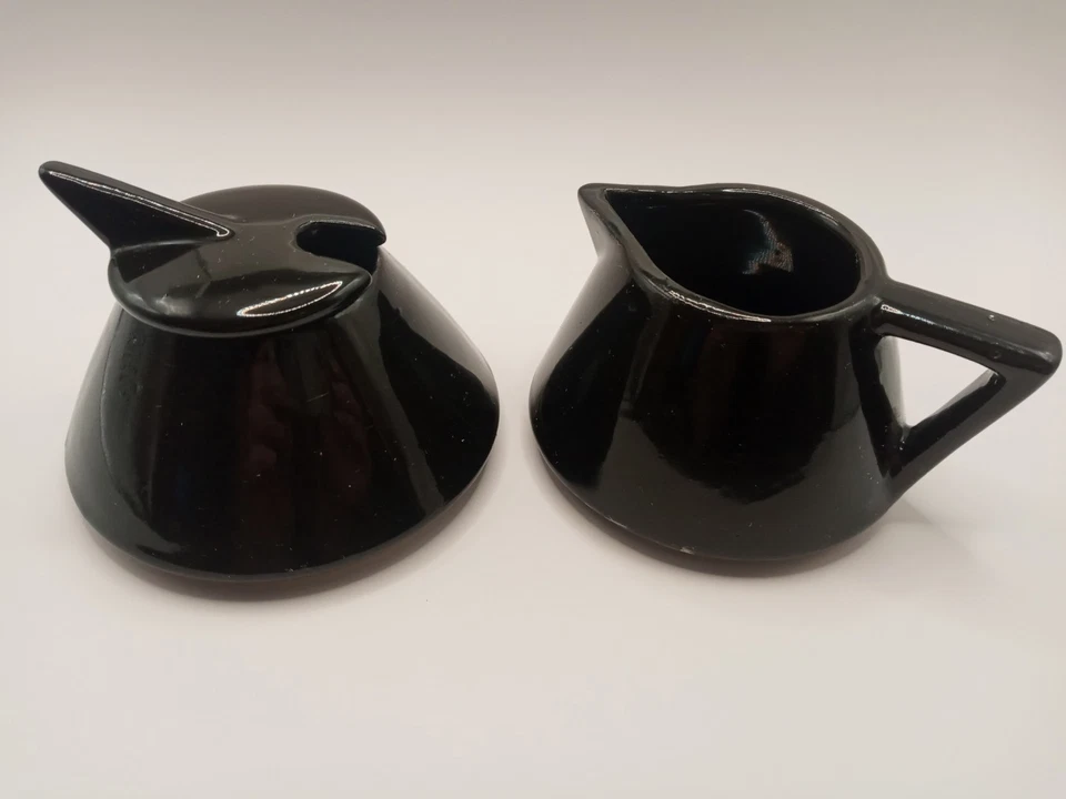 Juego de crema y azucarero negro Art Deco posmoderno estilo Memphis vintage Foto 2 de 4