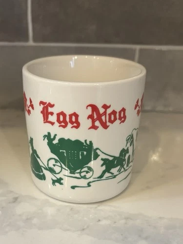Vintage Hazel Atlas Milk Glass Christmas Egg Nog Cup Mug w Square Handle 1950's