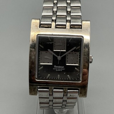 Armitron Men Watch 31mm Black Dial Multi Dial Stainless 20/1707 New Battery 7.5''
