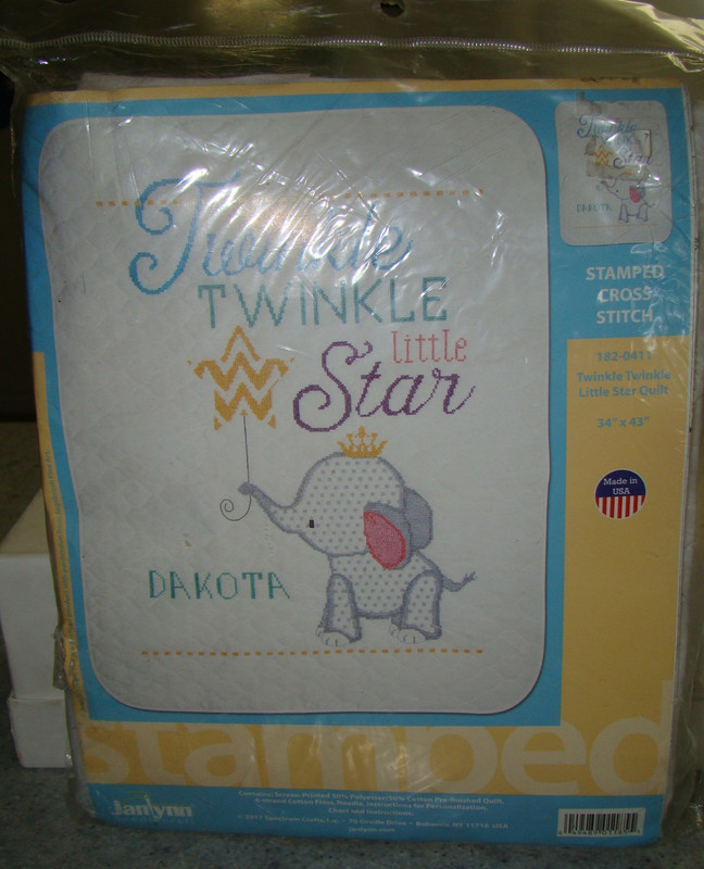  Janlynn Twinkle Little Star Baby Quilt 34x43 Elephant Stamped Cross Stitch Kit