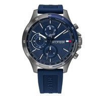 TOMMY HILFIGER MEN'S WATCH BLUE RUBBER STRAP AND BLUE DIAL Authentic with docum.
