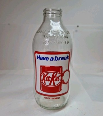 Vintage Unigate Dairy Have A Break KitKat Werbung Milchflasche Glas Kit Kat