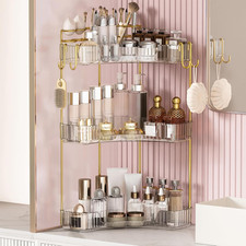 3-Tier Corner Bathroom Counter Organizer  Makeup  Skincare Shelf with Built-In B