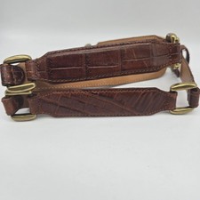 Fossil Leather Croc Embossed Chain Link Brass Buckle Belt Brown Medium Trendy