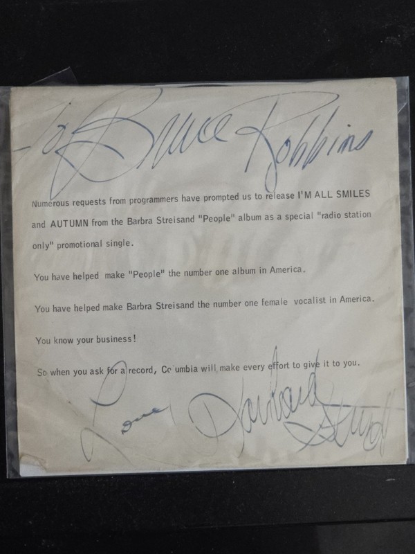 Barbra Streisand Signed Autographed Record Sleeve Rare Vintage COA